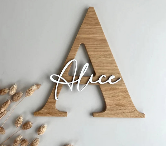 Custom Wooden Name Plate – Personalised Oak Letter and Name Wall Art Sign