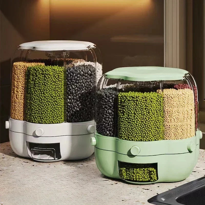 360° rotating cereal and grain dispenser with multiple compartments