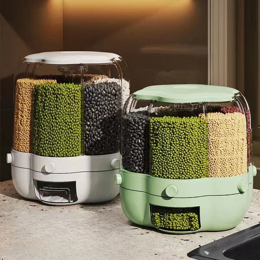 360° rotating cereal and grain dispenser with multiple compartments