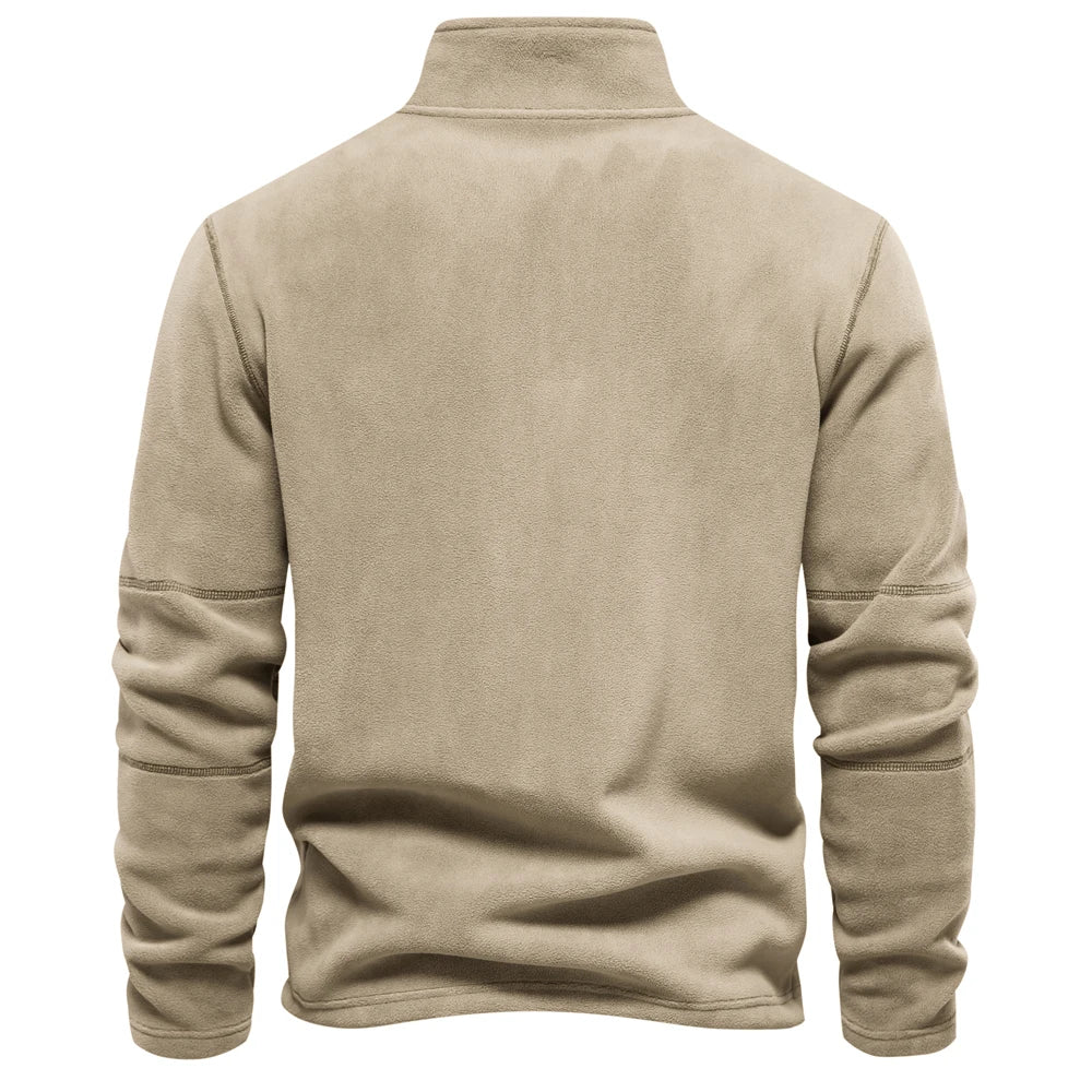 Beige fleece pullover on a white background