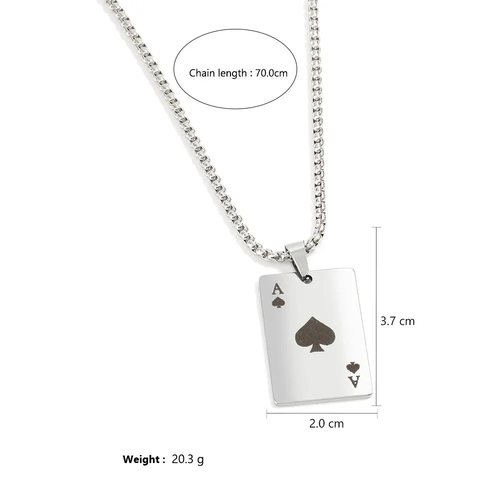 Ace of spades and ace of hearts playing card stainless steel pendant necklaces on chains dimensions