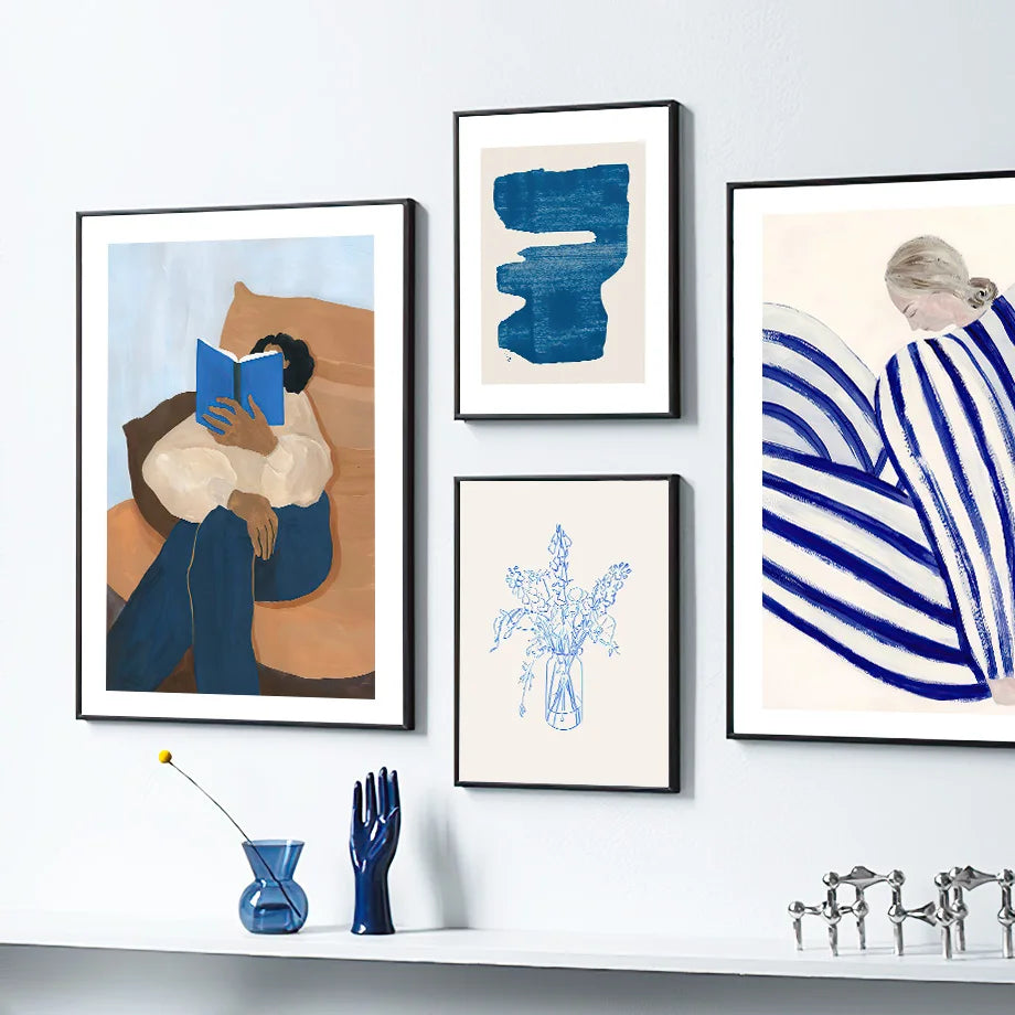 Modern abstract gallery wall art prints in mixed line and figure styles