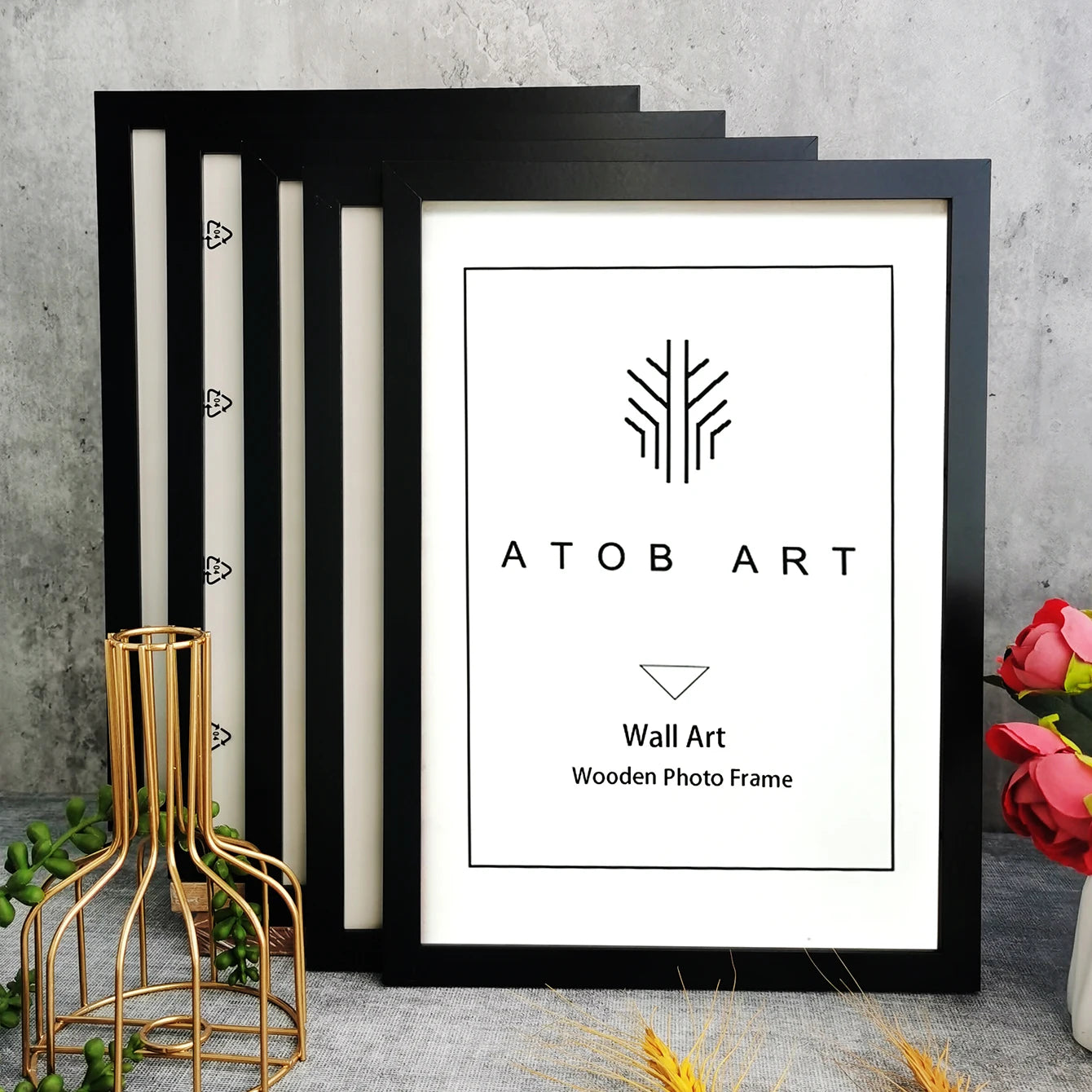 Modern wooden picture frame set with five MDF frames suitable for displaying photographs, artwork, certificates and personalised prints on walls or tabletops.