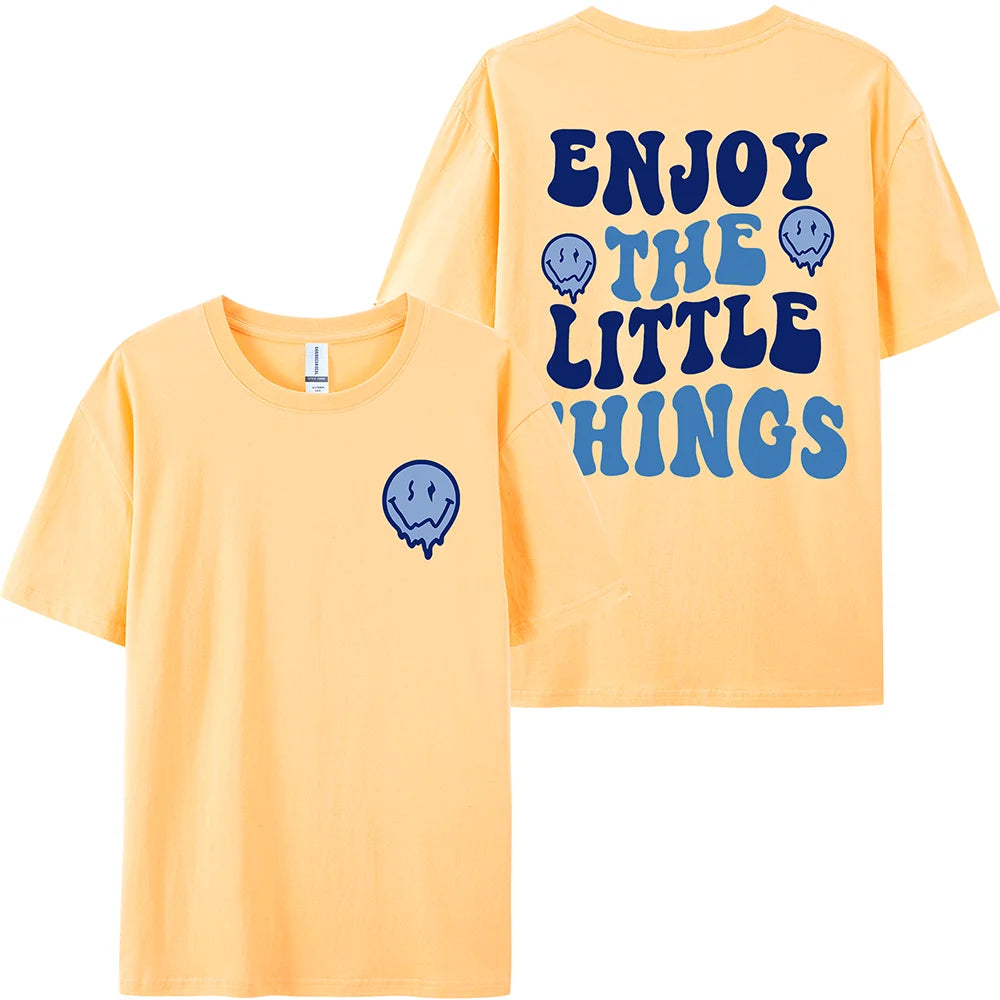 Yellow t-shirt with blue text and graphics on a white background