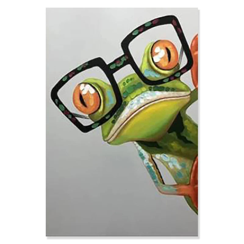 Frog wearing glasses on a gray background