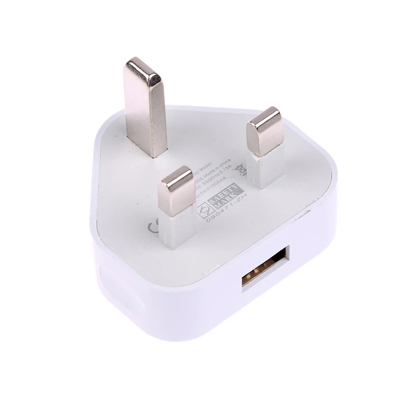 White USB plug with three-pronged design on a white background