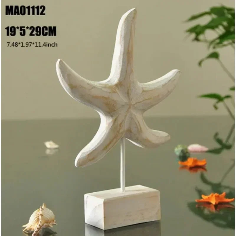 Decorative starfish sculpture on a stand with dimensions displayed