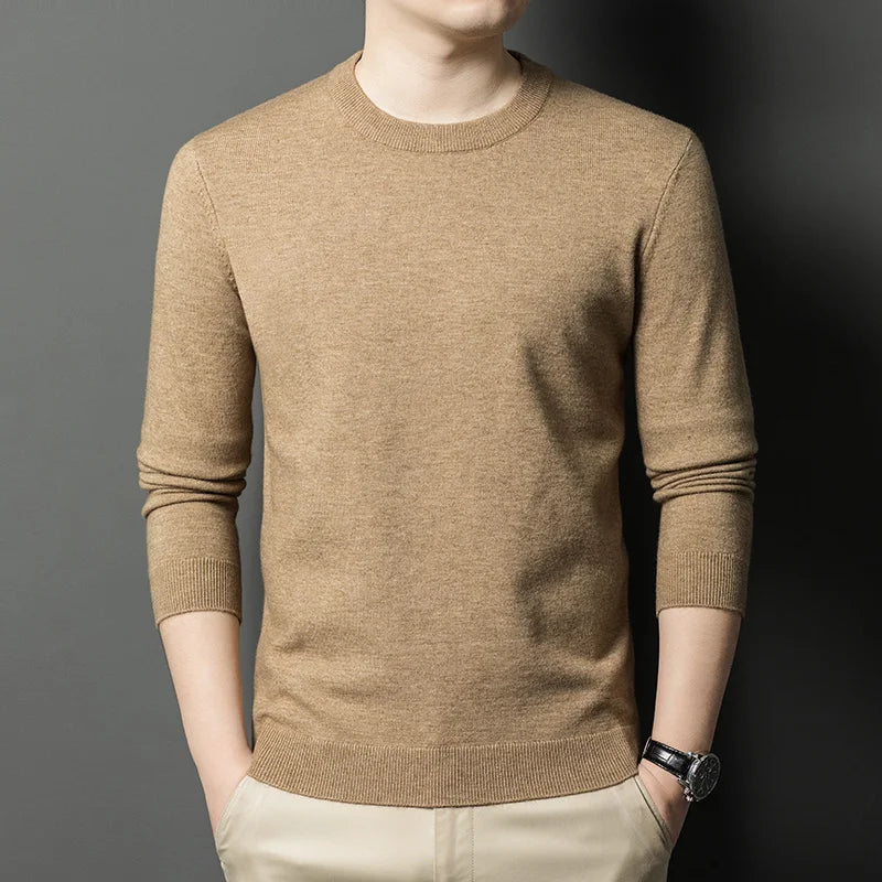 Men’s Classic Knit Sweater – Round Neck Long Sleeve Casual Pullover for Autumn/Winter