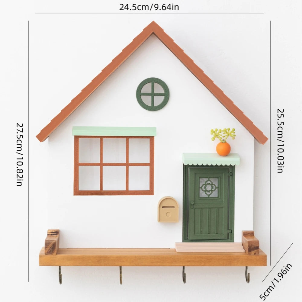 Cute Wooden House Key Hook Shelf – Decorative Wall Storage