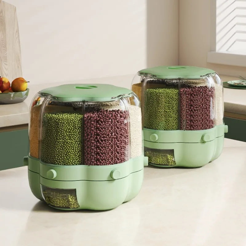360° rotating cereal and grain dispenser with multiple compartments