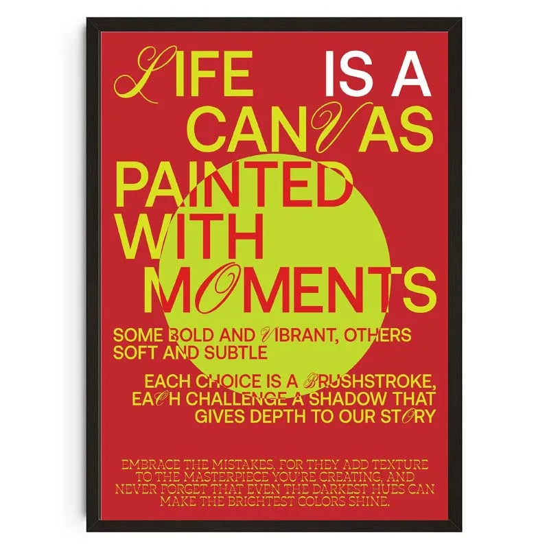 Framed poster with motivational quote on a red background