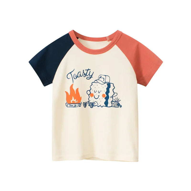 Children's t-shirt with cartoon character and 'Toasty' text on a white background