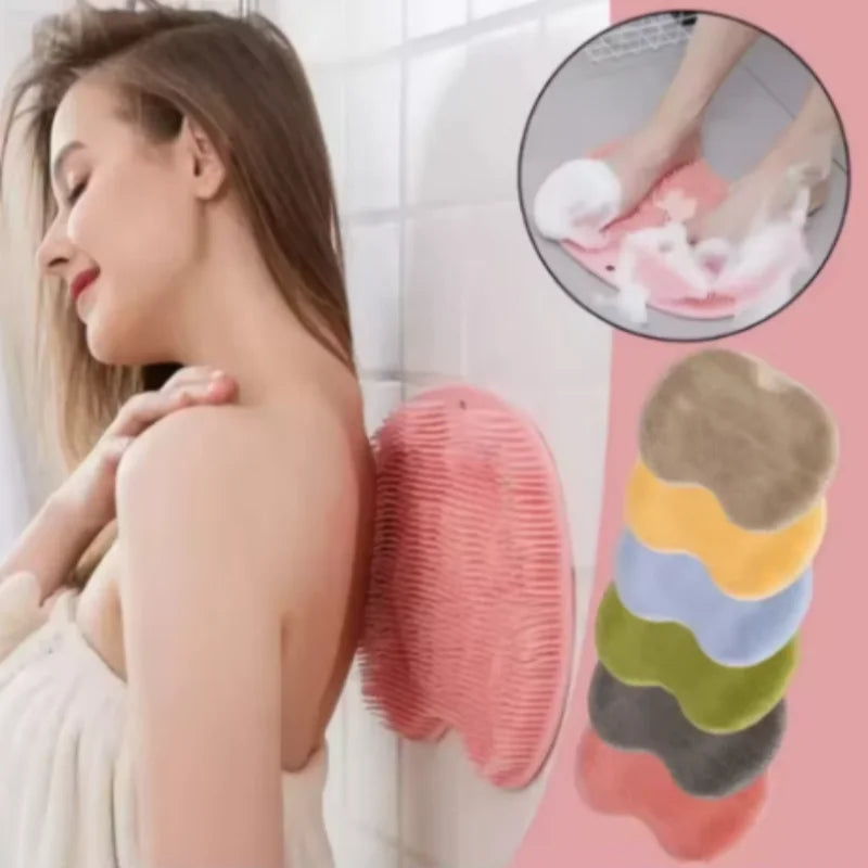 Wall mounted bath scrub pad exfoliating body scrubber for shower wall cleaning and back scrubbing