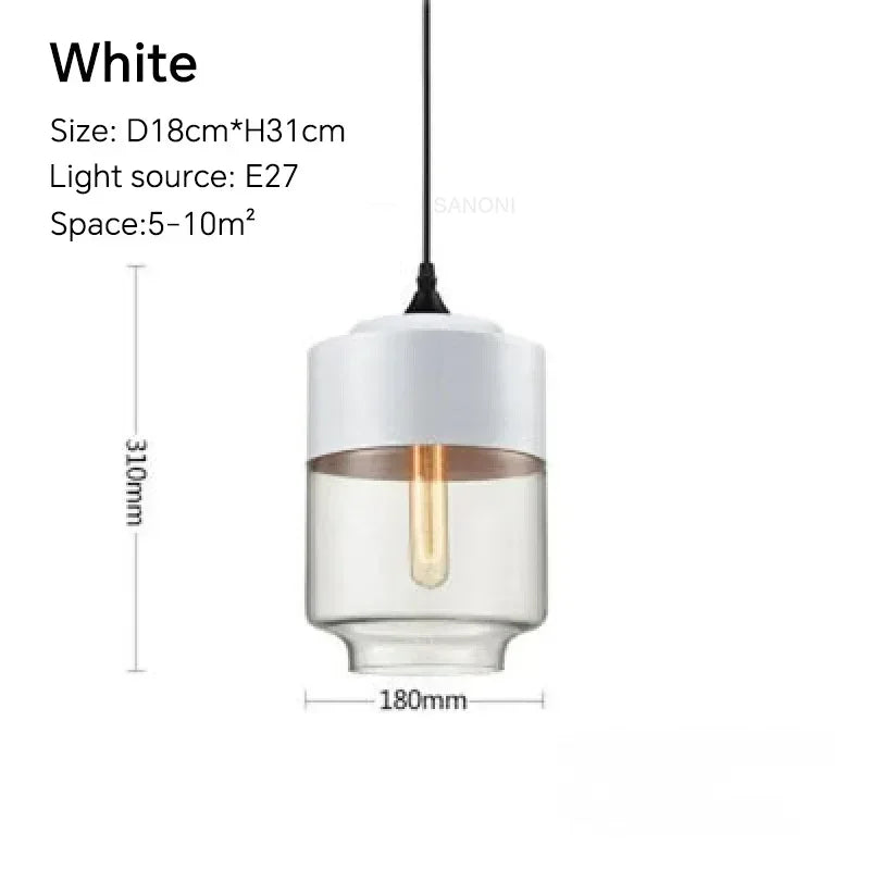 White pendant light with dimensions and specifications on a white background