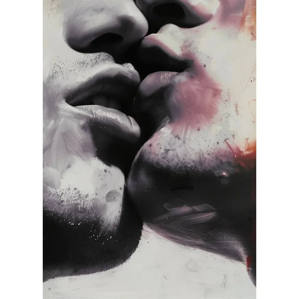 Close-up of a person's face with a focus on the mouth area, featuring artistic brush strokes.