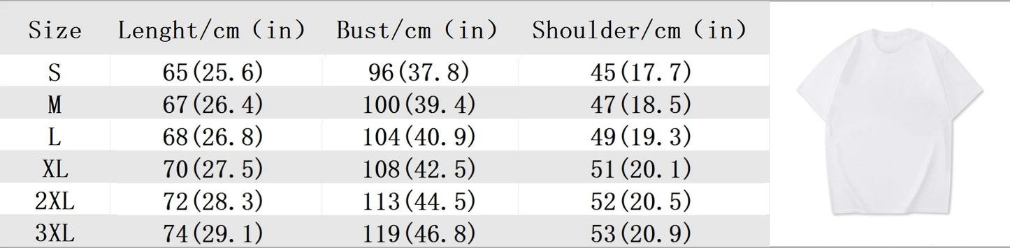Size chart for clothing with measurements in centimeters and inches.