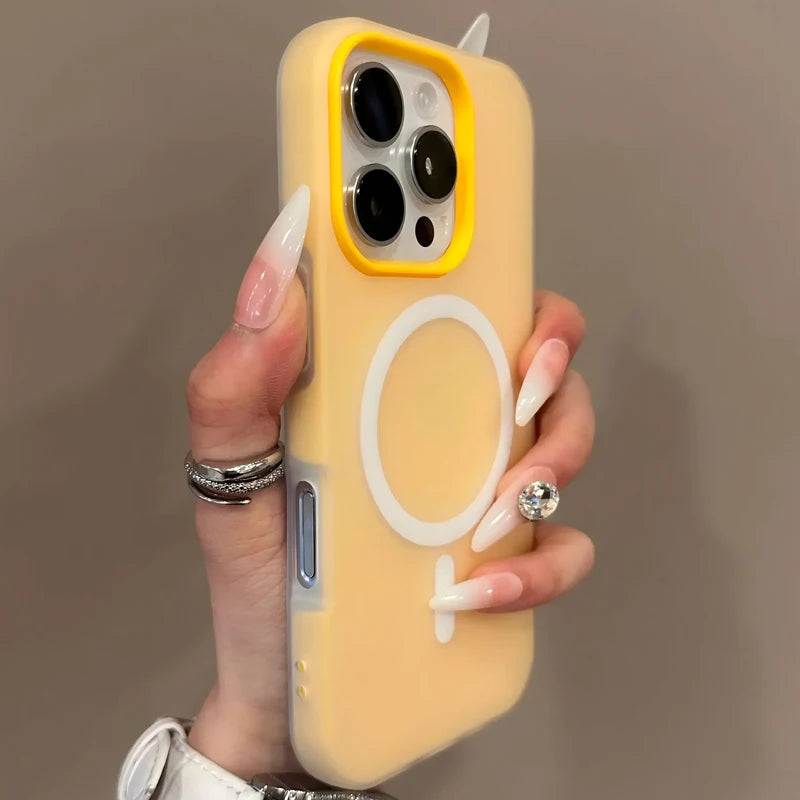 Candy colour MagSafe iPhone case with matte finish and magnetic ring for wireless charging
