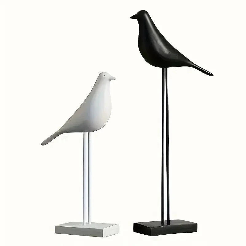 Nordic Resin Bird Statue – Modern Black Decorative Sculpture