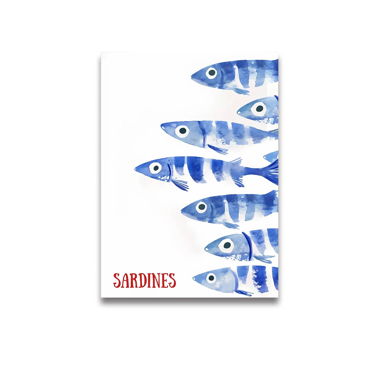 Notebook cover with blue sardine illustrations and 'Sardines' text on a white background