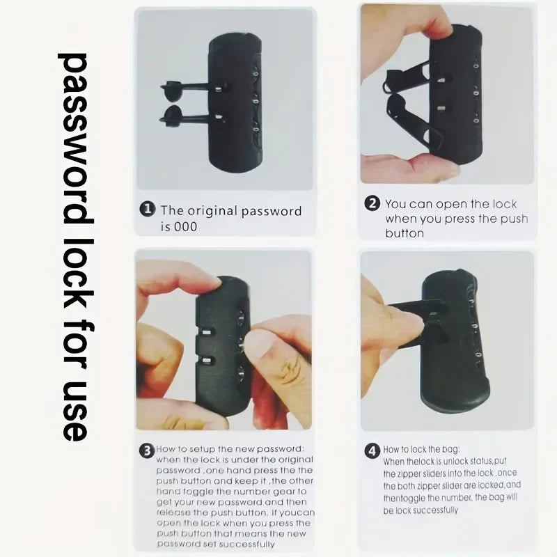 Instructions for using a password lock on a white background