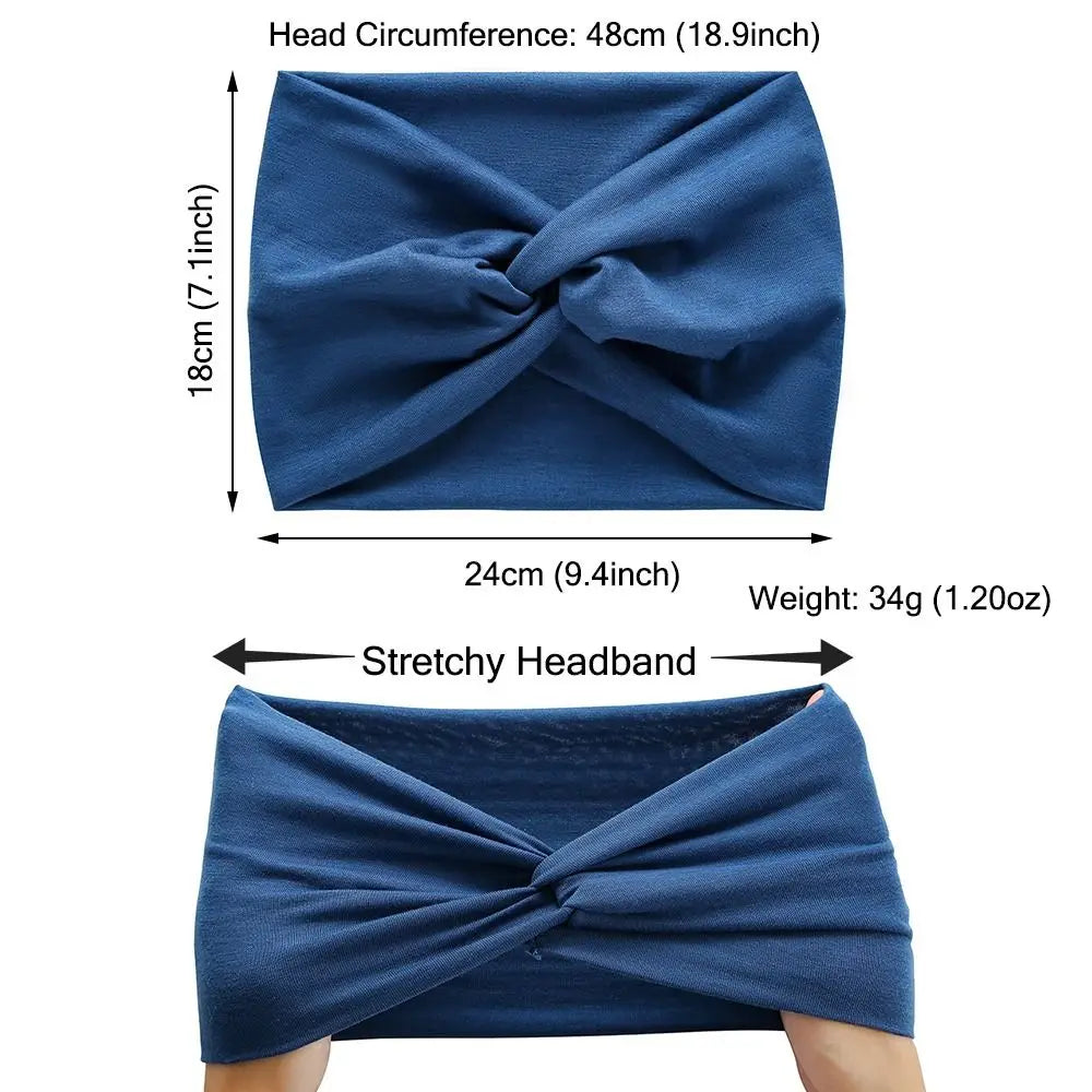Blue headband with measurements on a white background
