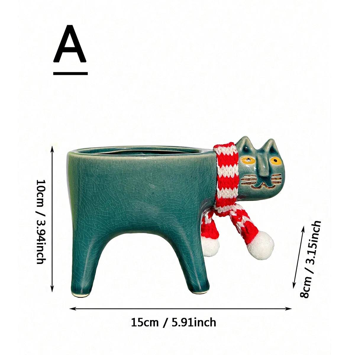green ceramic cat planters size guide
