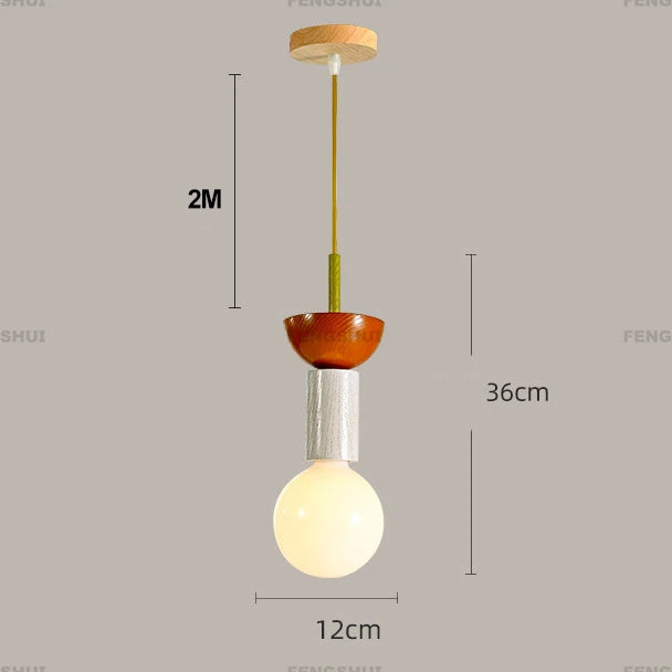Pendant light with dimensions on a gray background