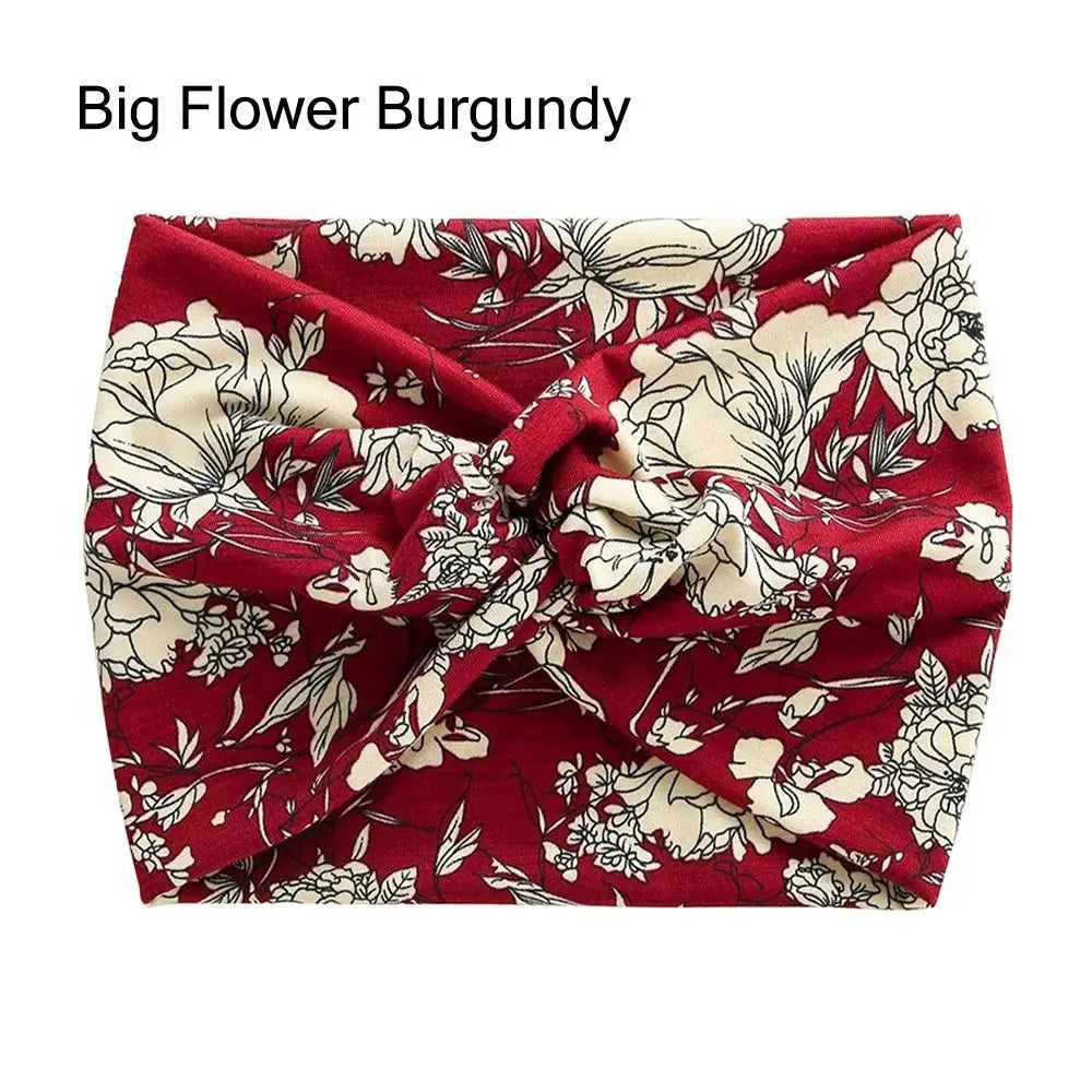 Red fabric with beige floral pattern on a white background, labeled 'Big Flower Burgundy'.