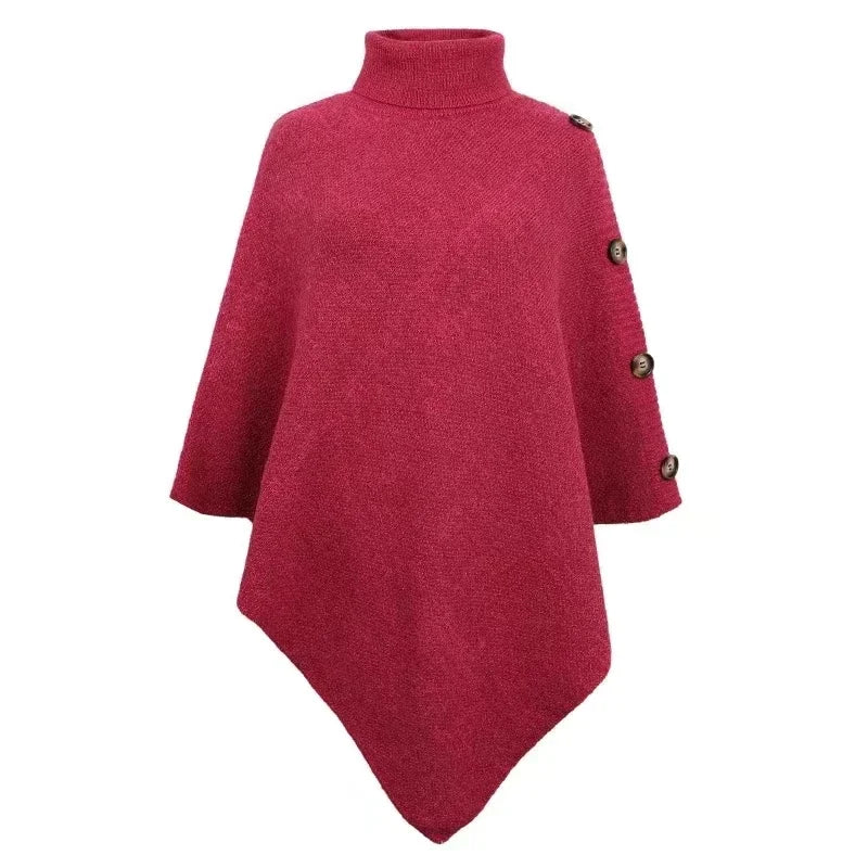 Red poncho with buttons on a white background