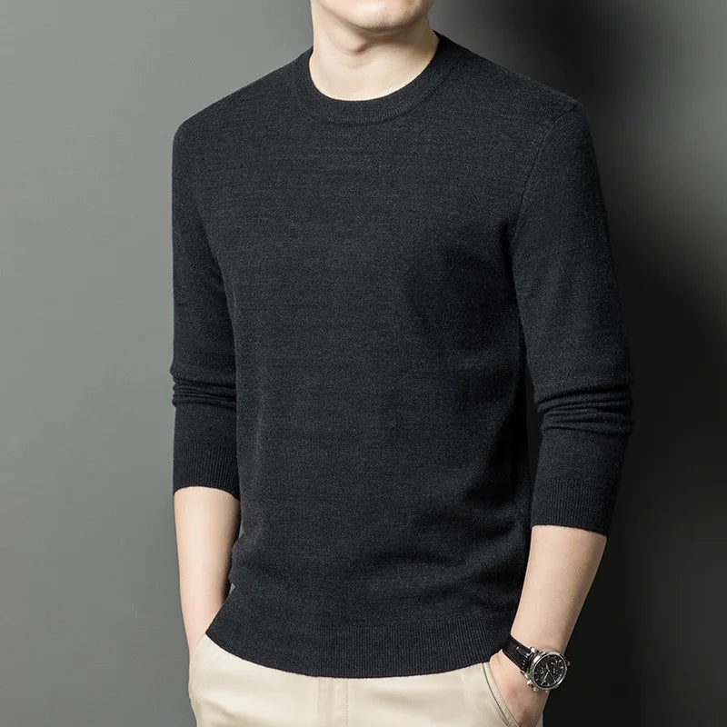 Men’s Classic Knit Sweater – Round Neck Long Sleeve Casual Pullover for Autumn/Winter