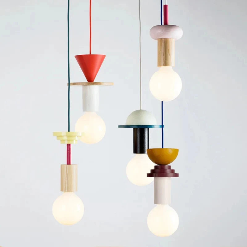 Colorful pendant lights on a white background