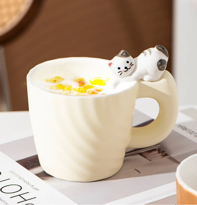 Mug with cat design on a newspaper background