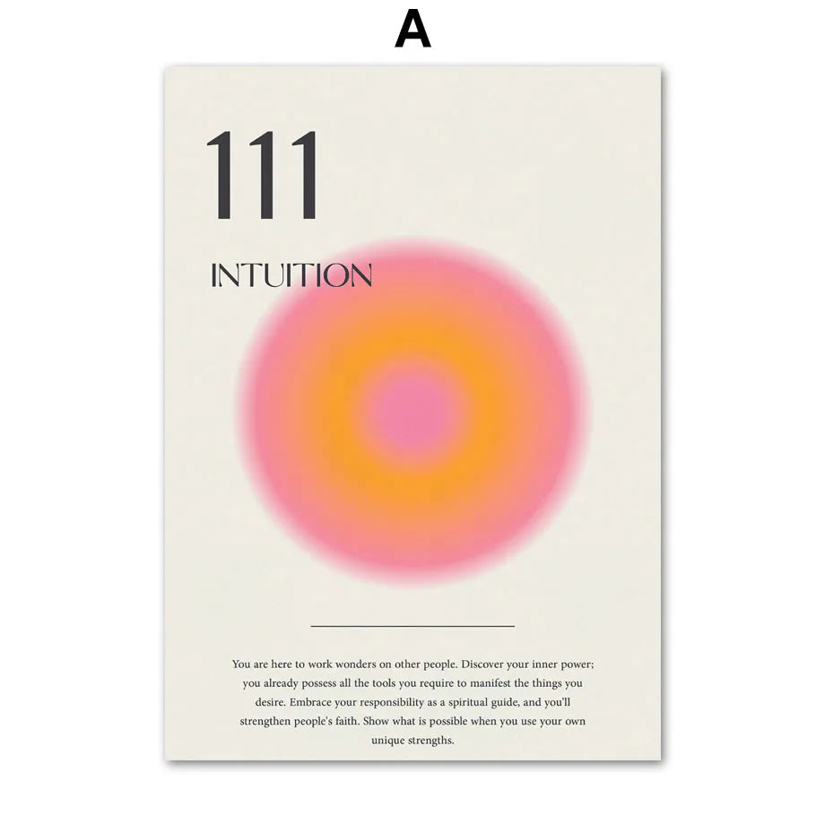 Poster with '111 Intuition' design featuring concentric circles and text on a white background.