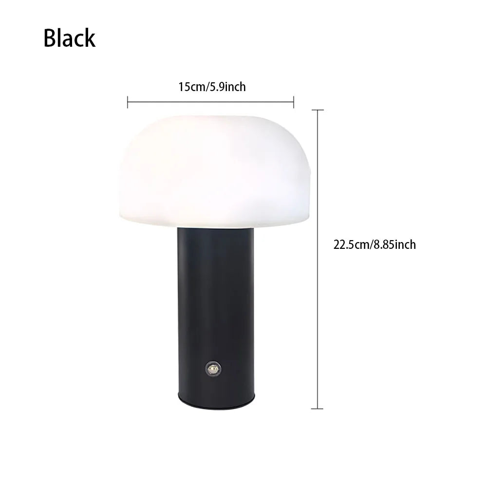 A black table lamp with a rounded white shade, shown with dimension lines and text indicating a height of 22.5cm (8.
