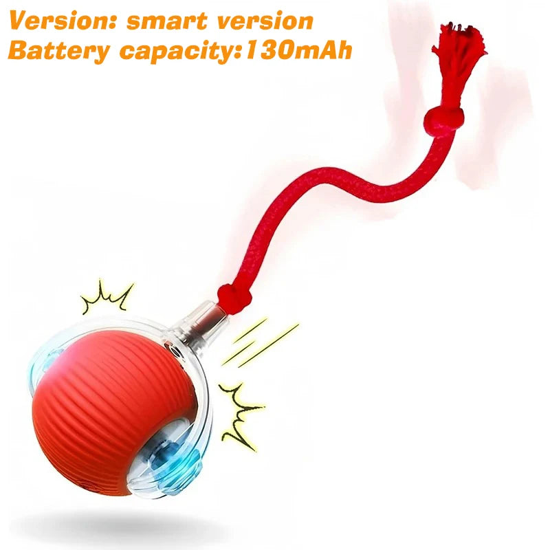 Red ball with a rope attached, labeled as 'smart version' with battery capacity 130mAh.