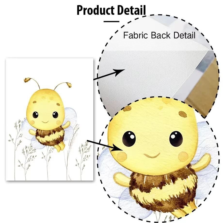 Illustration of a bee character with fabric back detail on a white background