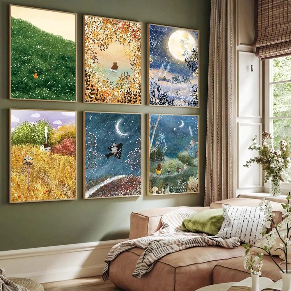 Scenery sticky wall poster self adhesive landscape art print