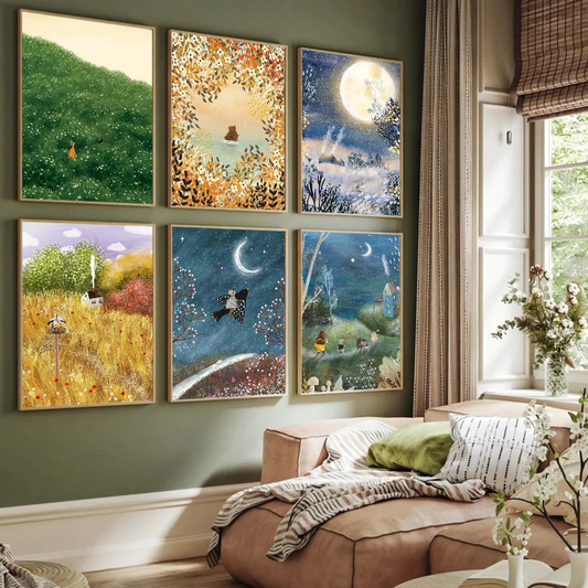 Scenery sticky wall poster self adhesive landscape art print