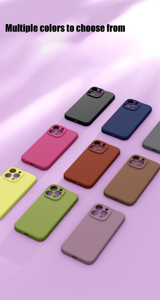 Various colored phone cases on a purple gradient background