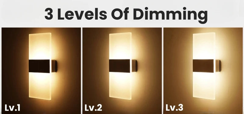 Three levels of dimming for a wall-mounted light fixture.