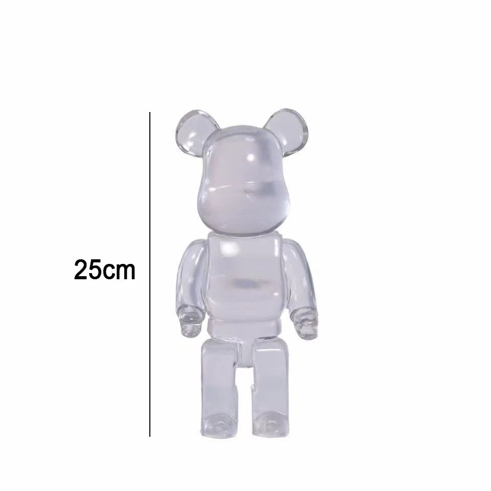 A translucent clear bear-shaped collectible figure shown on a white background with a vertical measurement line and the text '25cm' indicating height.