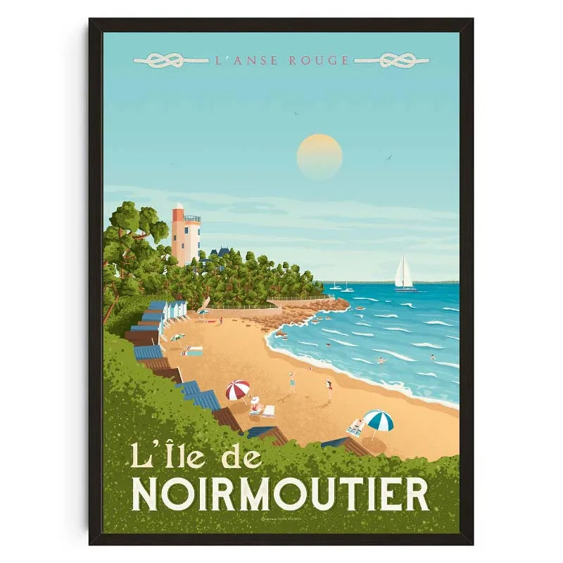 Poster of L'Isle de Noirmoutier with a beach scene and text.