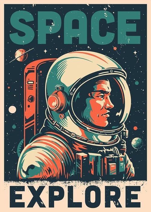 Vintage Space Wall Art – Retro Astronaut & Rocket Illustration Canvas Prints