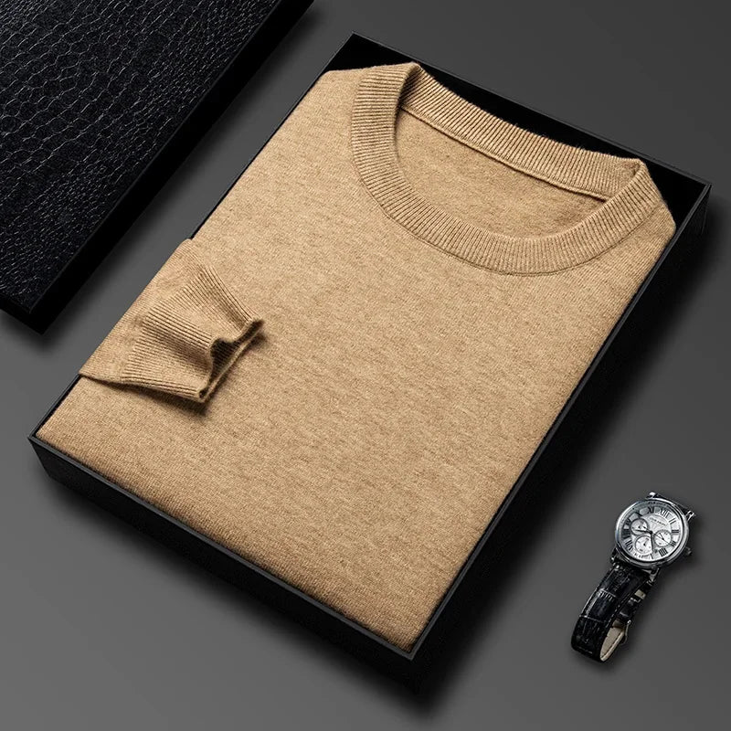 Men’s Classic Knit Sweater – Round Neck Long Sleeve Casual Pullover for Autumn/Winter