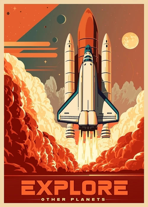 Vintage Space Wall Art – Retro Astronaut & Rocket Illustration Canvas Prints