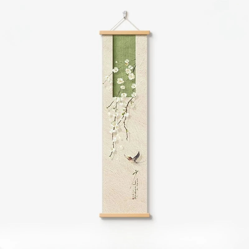 Decorative scroll with floral design on a white background