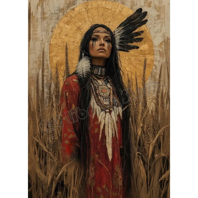 Abstract Mythology Goddess Native American Portrait Wall Art Poster Print