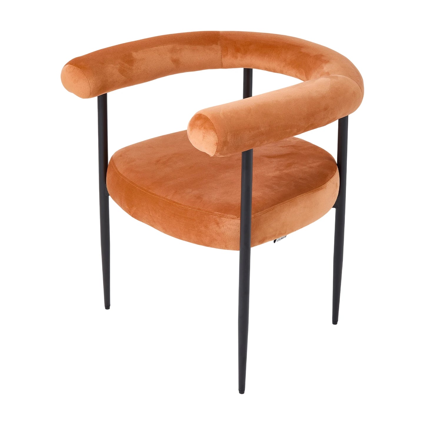 Modern Velvet Dining Chairs – Set of 2 Orange Upholstered Seats with Black Metal Legs, Contemporary Home & Dining Room Furniture