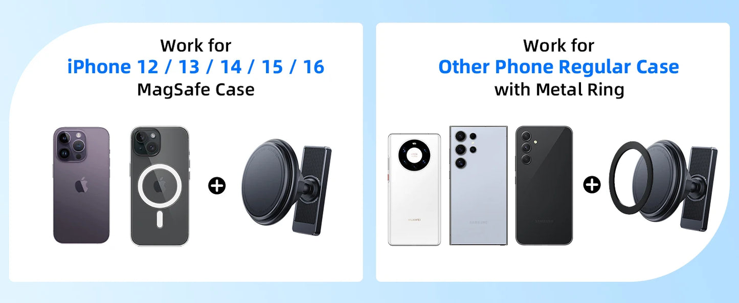 Two product categories for phone cases: one for MagSafe cases on iPhone models and another for regular cases with metal rings.