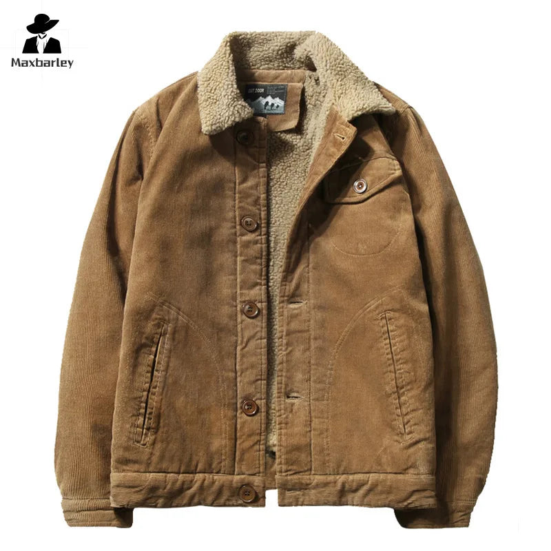 Brown jacket with sherpa lining on a white background, featuring the Maxbarley brand.